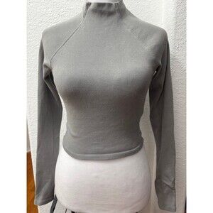 Zara Ribbed Mock Neck Long Sleeve Crop Top Gray Size Medium